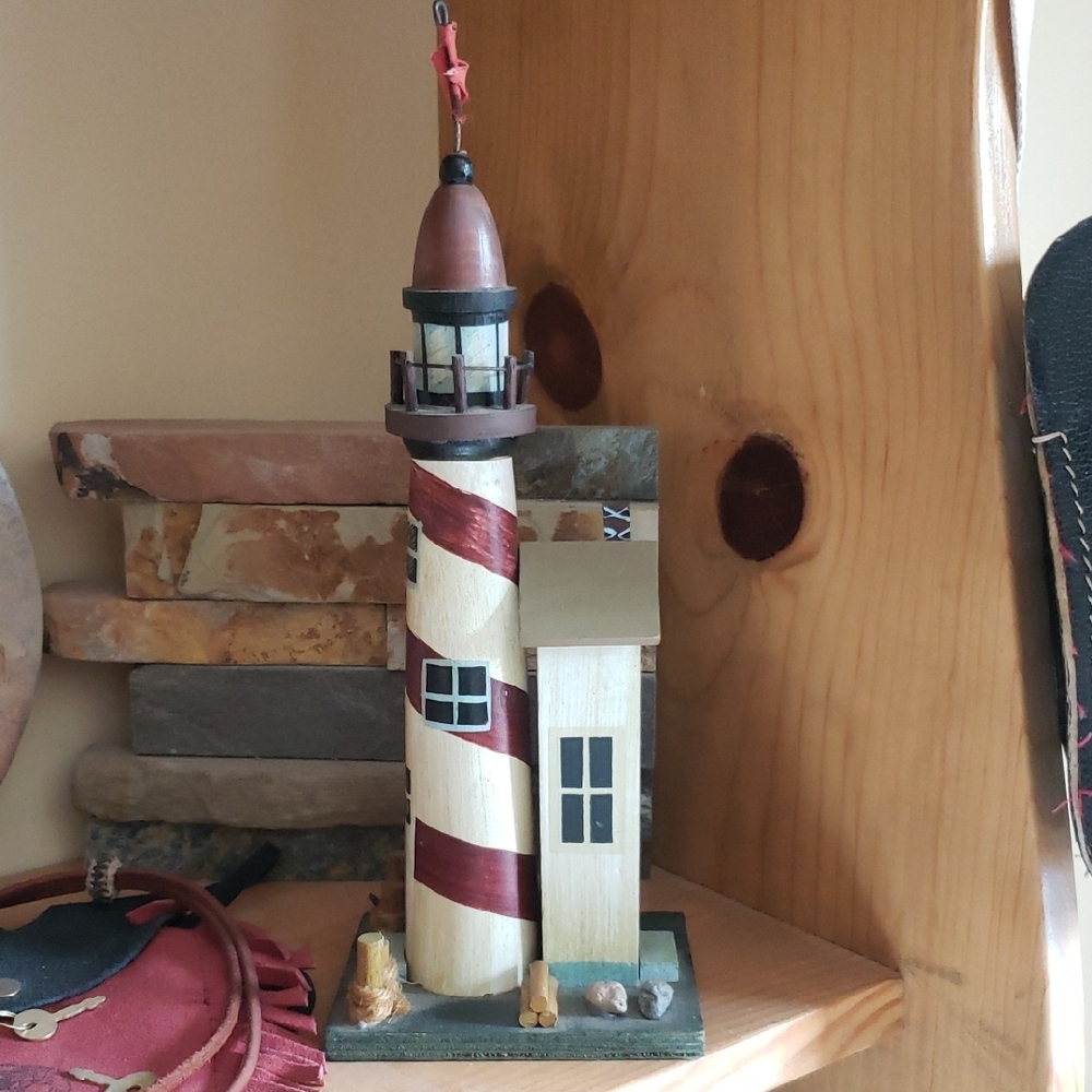 Nautical Lighthouse Figurine - Red and Cream